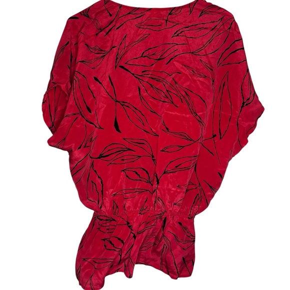 100% Silk Petticoat Alley Scarlet Leaf Pattern Low V-neck Blouse - Picture 2 of 8